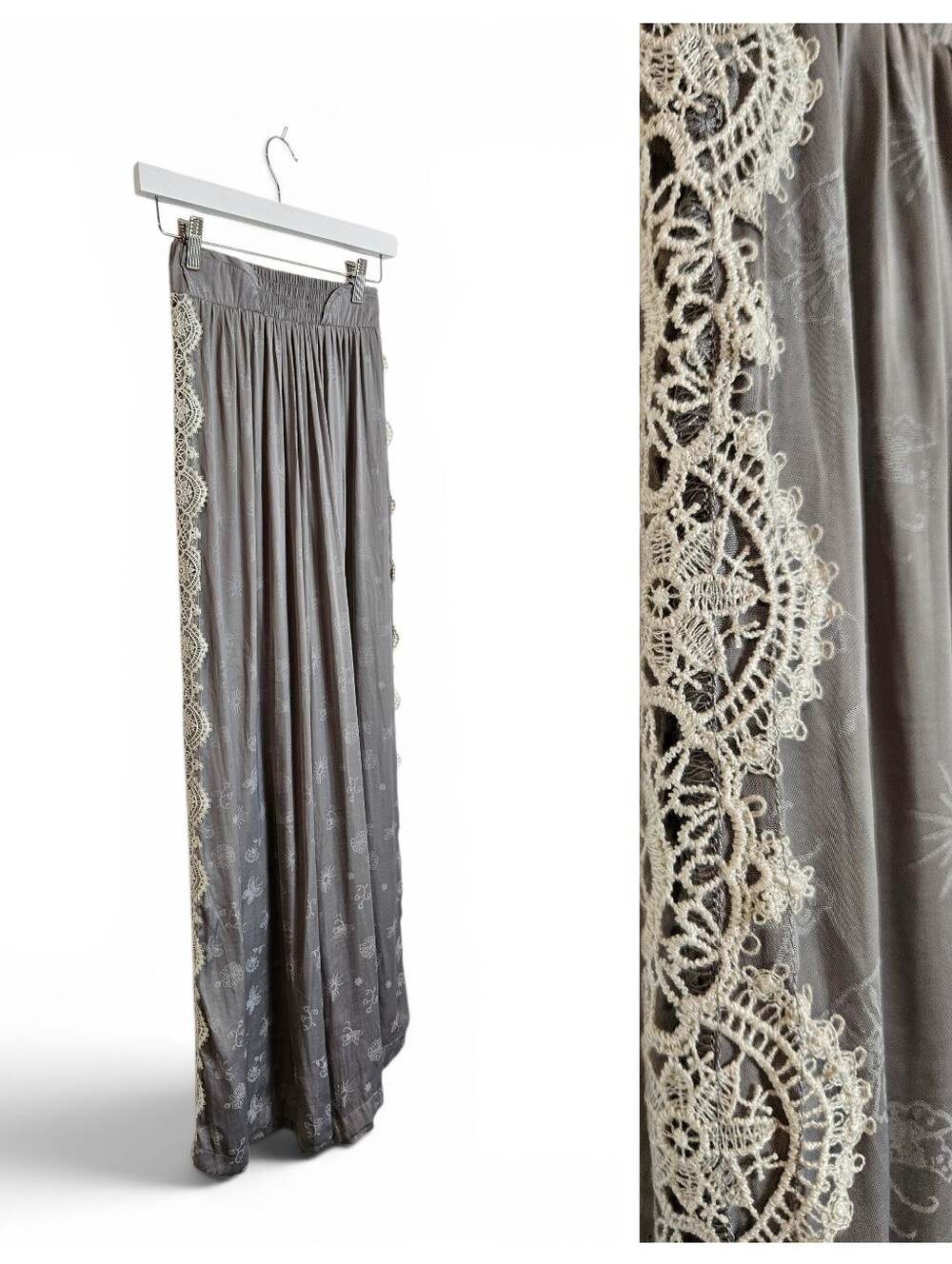 Intimately Free People Wide Leg Pants XS Boho Lace Butterfly Lounge Gray